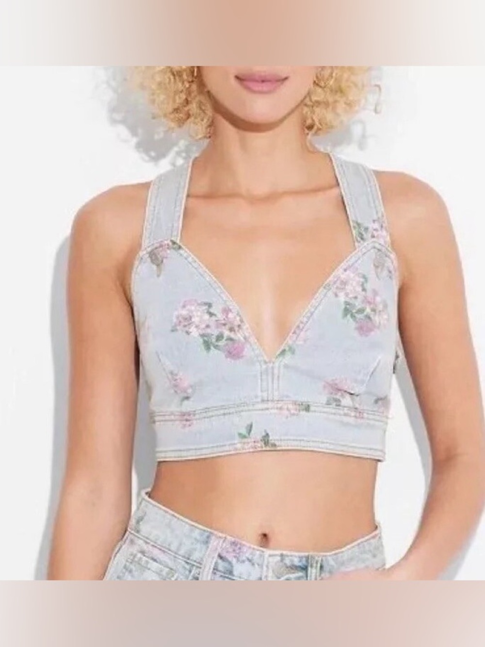 NWOT Wild Fable Floral Denim Crop Top